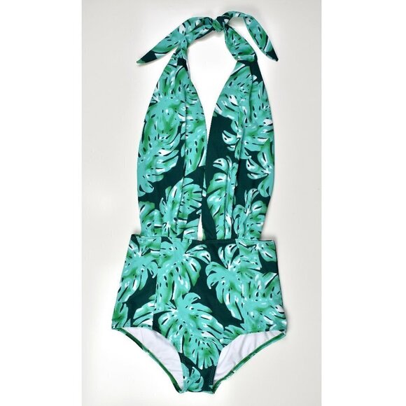 Cocoship Retro One Piece Palm Print Swimsuit Large - Picture 1 of 6
